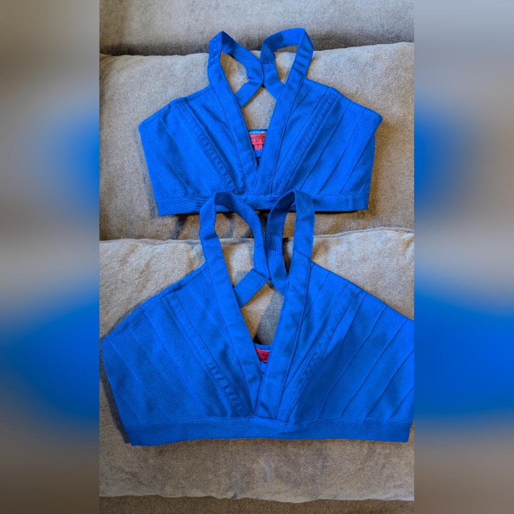Electric Blue Bandage Bras Tops Bodycon Two Sizes Small And Large Left Nwt